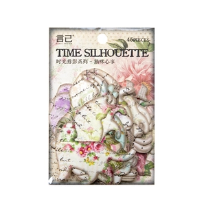 Set di adesivi retrò silhouette di gatto con motivi floreali vintage per scrapbooking fai-da-te