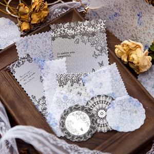 Autocollants vintage dentelle florale noir blanc et bleu pour DIY scrapbooking