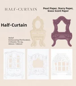Detail of vintage embossed hollow paper featuring delicate curtain and frame designs