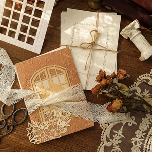 Vintage embossed collage cards with hollow floral laser cuts and lace details
