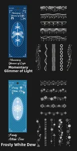 Detailed view of silver foil PET stickers with lace, pearl, and snowflake patterns