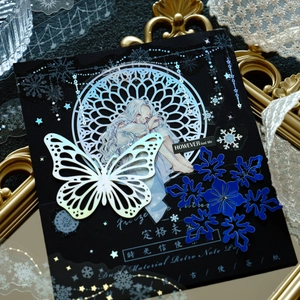Mo Card PET Decorative Sticker Pack Hot Silver White Ink Transparent Butterfly Flower Snowfall Patterns Scrapbooking DIY Journaling Decoration