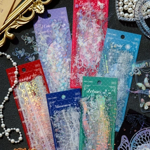 MO-CARD 20pcs silver stamped PET stickers with butterfly and snowflake motifs for journaling