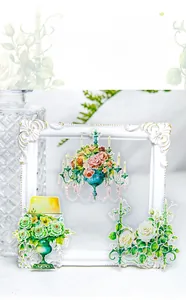 Detail of vintage chandelier and floral PET stickers with silver foil stamping effect