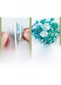 Waterproof PET stickers with green floral patterns and silver foil accents for DIY
