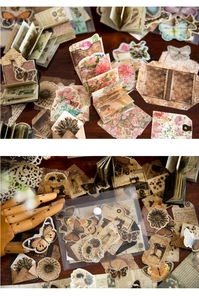Detalle de pegatinas de mariposas vintage y mini folletos de acordeón para scrapbooking