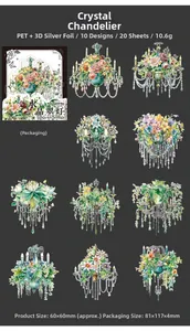 Macro view of crystal chandelier flower stickers with silver foil for DIY scrapbooks