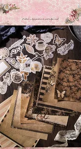 Detailed vintage scrapbooking pack featuring butterfly and floral collage elements