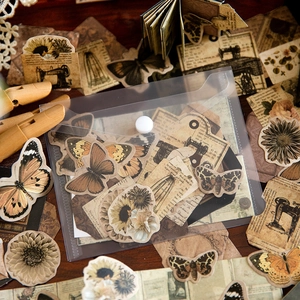 Kit de scrapbooking vintage de mariposas y flores con pegatinas de papel retro