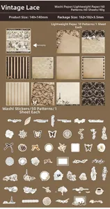 Detailed set of 60 vintage lace scrapbooking papers and stickers in warm retro tones