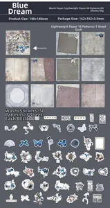 Blue-themed vintage DIY scrapbooking kit including Washi stickers and light paper supplies