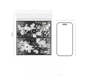Size comparison of retro floral scrapbooking paper pack against iPhone 14 dimensions
