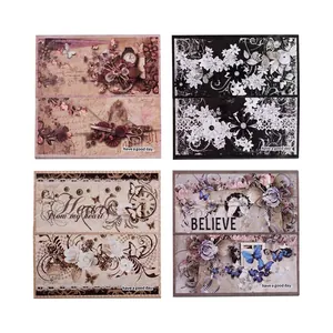 Retro DIY scrapbook decorative paper set with vintage floral butterfly and clock designs