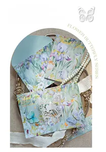 Detail of 3D cutout butterfly greeting card with purple iris and gold Thank You foil