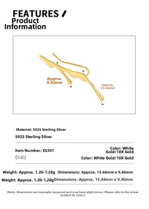 Detail view of gold S925 sterling silver liquid lava ear cuff with size measurements