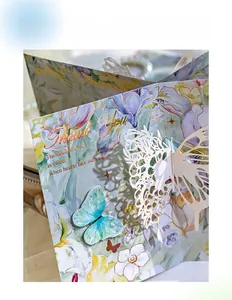 Detail of 3D butterfly greeting card with elegant hot stamping and hollow-out design