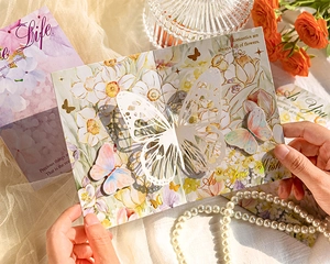 Detail of 3D pop-up butterfly card with delicate hollow cutouts and gold stamping