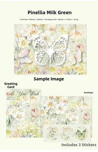 Detail view of 3D butterfly greeting card with floral envelope and sealing stickers