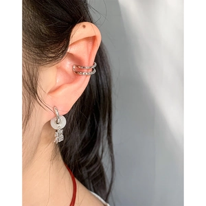 S925 silver hoop earrings with white jade circle and Fu character pendant for women