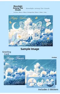 Detail of 3D butterfly hollow greeting card with gold stamping and sticker seal set