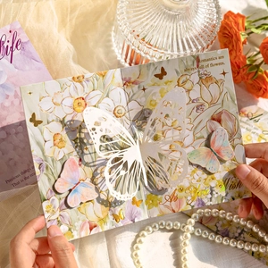 3D laser-cut butterfly greeting card with gold foil stamping and floral illustrations