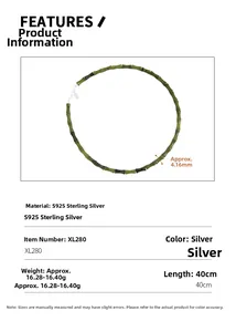Détails du collier nœud de bambou en argent S925 avec perles vertes et dimensions