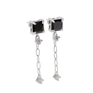 Boucles d'oreilles pendantes en argent S925 avec pierre noire carrée et zircons brillants