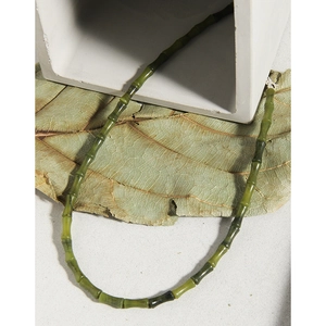 Collier en argent S925 avec perles de jade olive minimalistes en forme de bambou