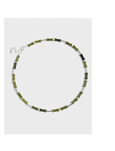 Detail of S925 silver bamboo-style necklace with green beads and adjustable lobster clasp