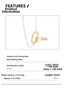 Macro view of S925 sterling silver chain with golden U-shaped clasp and 18.58mm dimensions