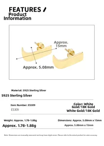 Detailed specs of S925 sterling silver minimalist curved bar earrings with dimensions