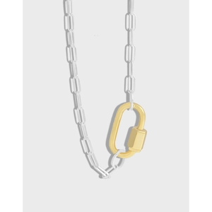 925 Sterling Silver Two-Tone Geometric U-Shape Carabiner Pendant Necklace For Women Minimalist Paperclip Chain Clavicle Jewelry