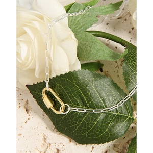 Modern S925 silver necklace featuring U-shaped gold clasp and paperclip chain