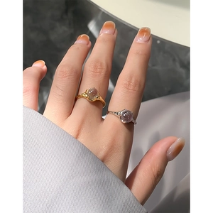 Irregular textured S925 sterling silver rings with dome zircons in gold and silver