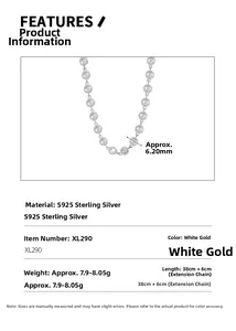 Détails du collier en argent S925 avec zircons brillants et spécifications techniques