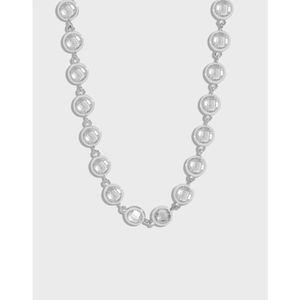 Collier Pendentif en Zirconia Sertissage Clos Rond en Argent Sterling 925 Chaîne de Clavicule Minimaliste Plaqué Or Blanc Bijoux Femme