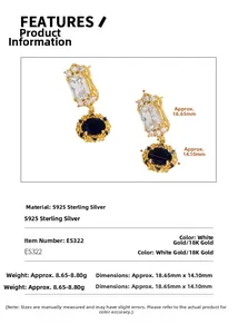 Macro detail of S925 silver earrings with blue zircon in vintage court style design