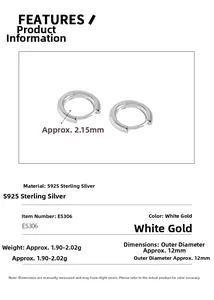 Spécifications des créoles en argent sterling S925 avec diamètre extérieur de 12 mm