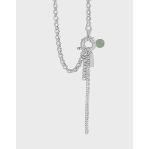 Minimalist 925 Sterling Silver Aventurine Stone Pendant Necklace For Women Elegant Geometric Square Tag Clavicle Chain Jewelry