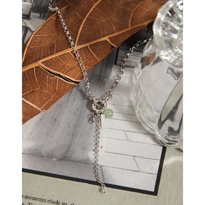 Minimalist S925 silver necklace with light green aventurine bead and rectangular tag