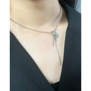 Minimalist S925 sterling silver necklace with green aventurine bead and bar pendant