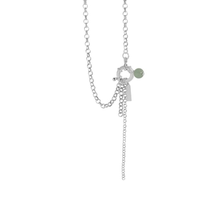 Minimalist S925 sterling silver layered necklace with green aventurine bead and bar pendant