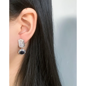 Elegant S925 silver vintage drop earrings with blue sapphire-style stone and cubic zirconia