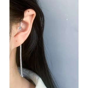 Minimalist S925 silver ear cuff set with shimmering zircon stones and long tassel ear line