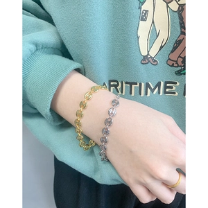 S925 sterling silver pig nose coffee bean link bracelet in gold and silver finish