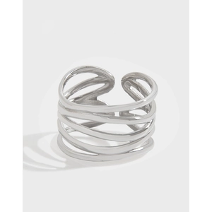 Minimalist 925 Sterling Silver Multi-Layer Wrap Open Ring For Women Geometric Hollow Out Adjustable Statement Finger Ring Jewelry