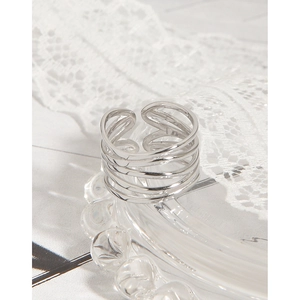 Minimalist multi-layer intertwined S925 silver ring for women with adjustable open design