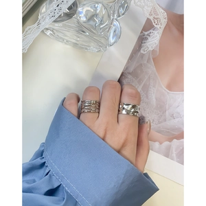 Minimalist S925 sterling silver multi-layer wrap and textured ring set for women