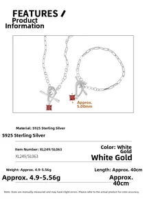 Detail view of S925 sterling silver OT buckle necklace and red zircon bracelet set