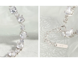 Detailed macro view of S925 sterling silver lobster clasp and sparkling zircon stones